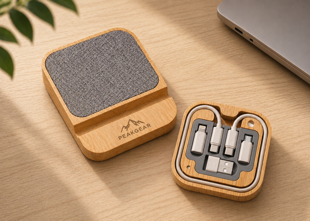 15W Bamboo Wireless Charger with Cable Kit