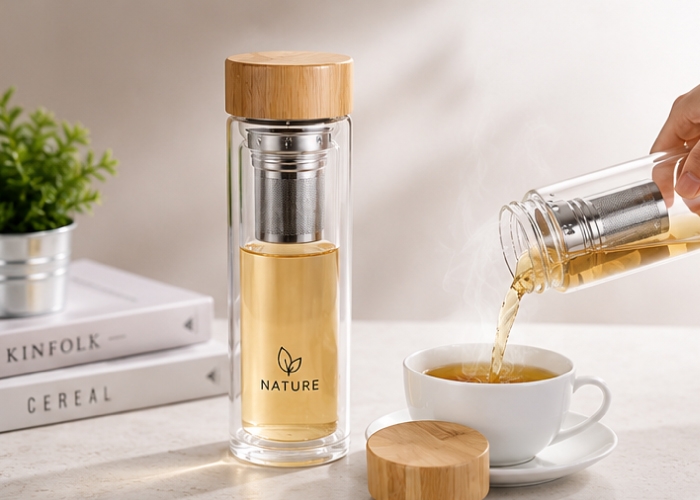 400ml Glass Bamboo Bottle with Tea Infuser