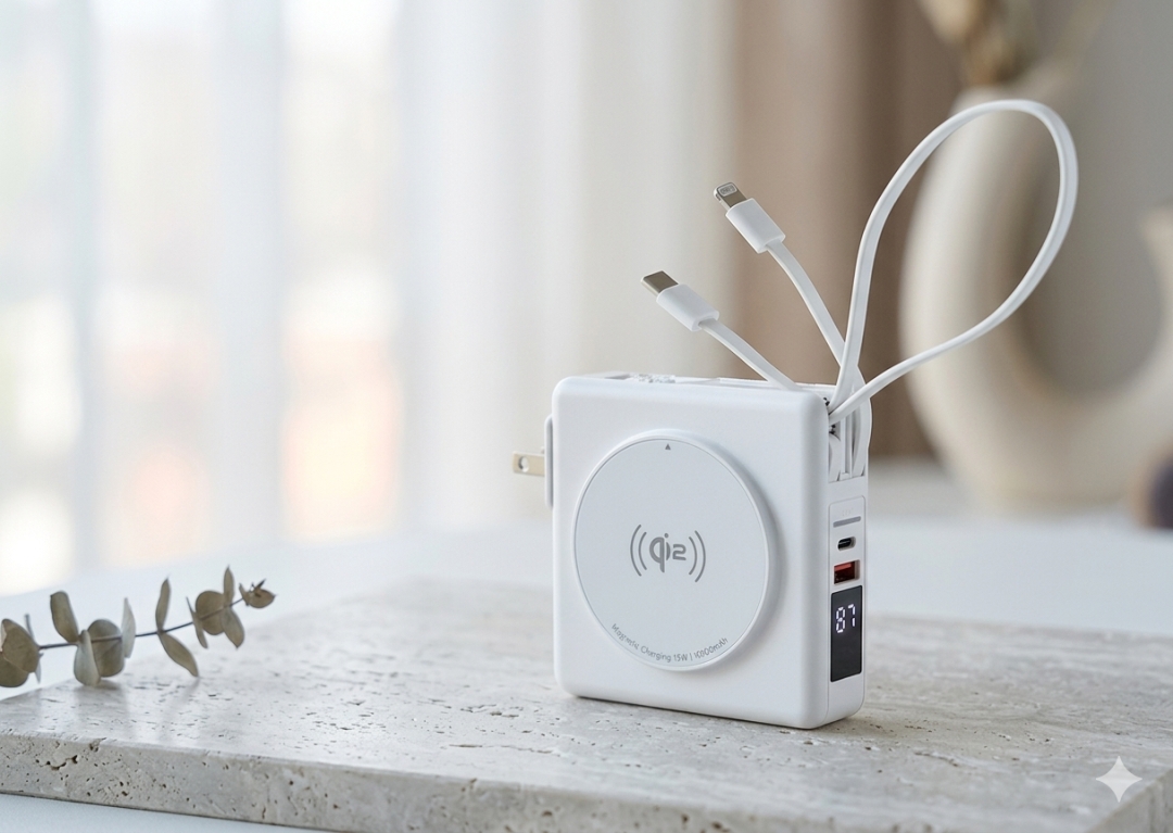 10,000mAh Magnetic Wireless Powerbank with Wall Plug