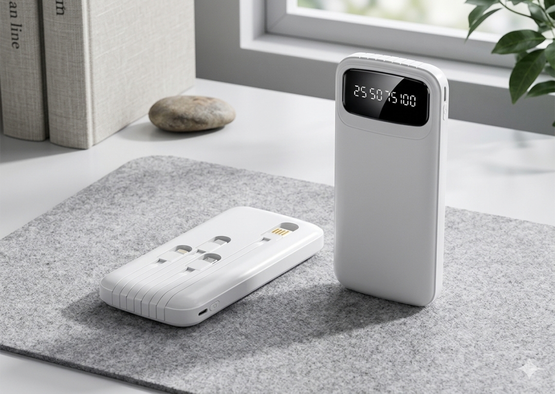 10,000mAh Fast Charging Powerbank with Digital Display and Built in Cable