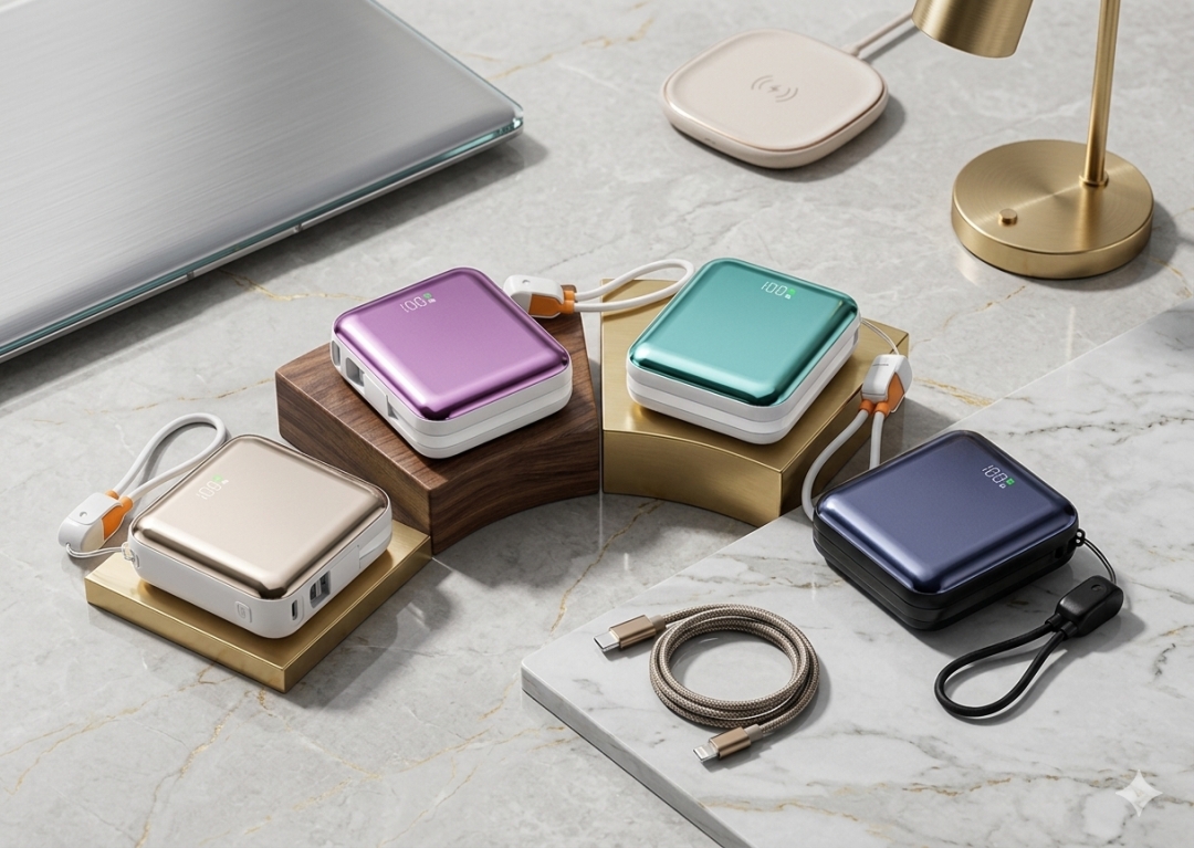 10,000mAh Pocket Power Bank with Cables